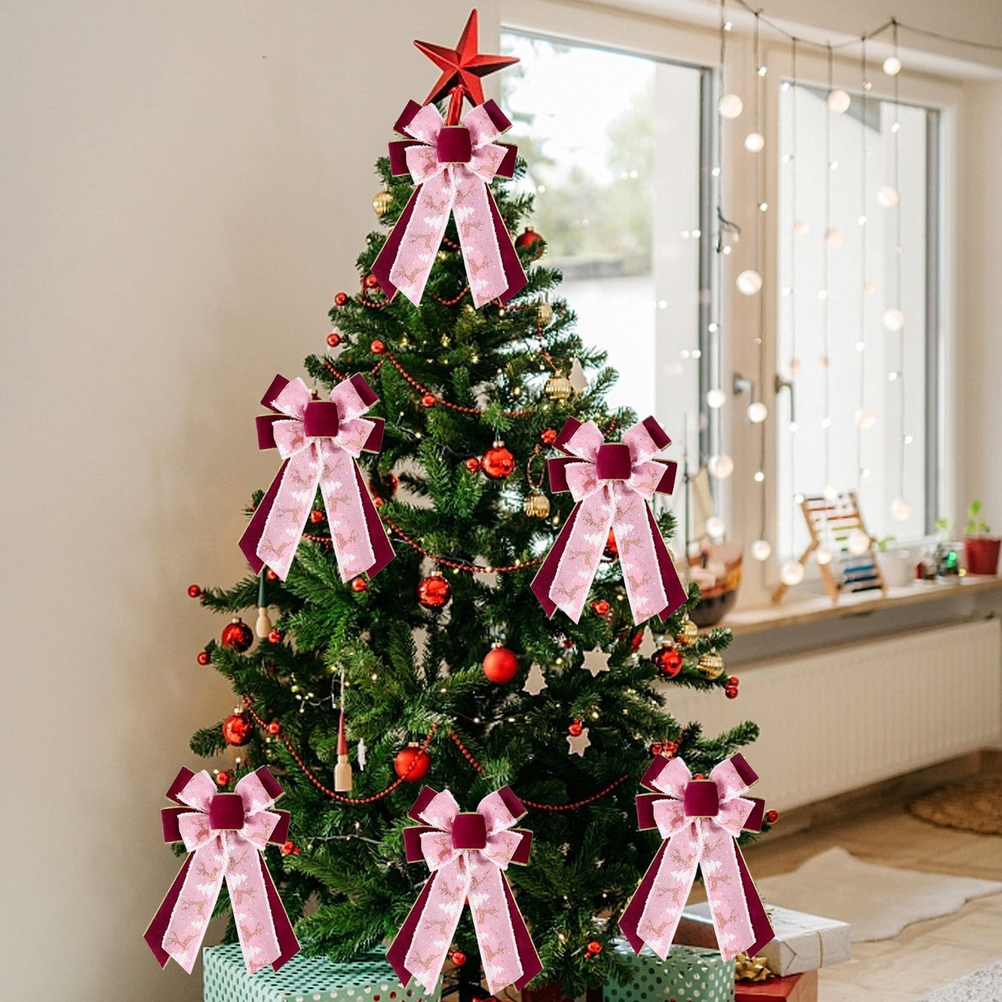 Christmas Tree Topper Bows,Christmas Ornaments,Velvet Bows For Christmas Tree,Christmas Bow For Wreaths,Christmas Tree Decoration Tree Top Bow Christmas Handmade Decoration Plushes Edge Bow Ribbon