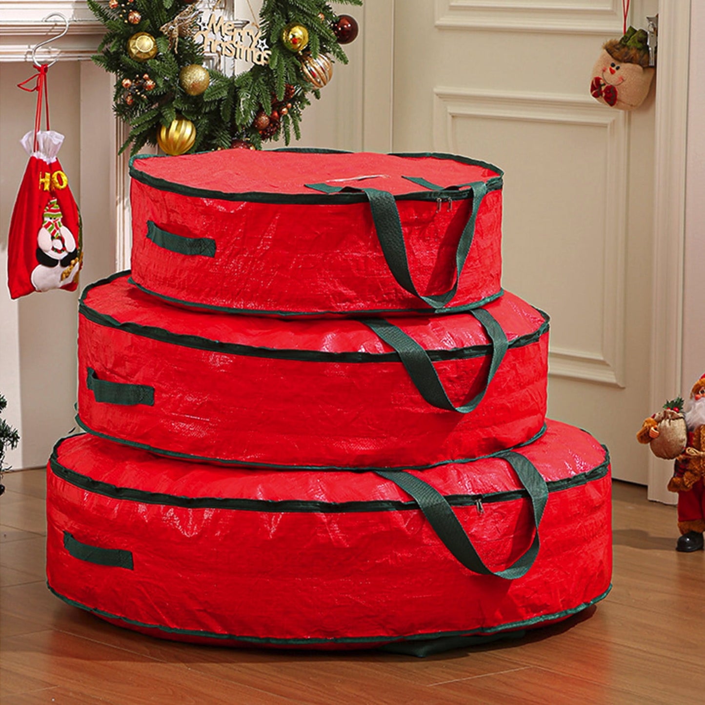 Christmas Wreaths For Front Door,Christmas Tree Bag,Christmas Tree Storage,Christmas Door Cover,Christmas Wreath Storage Bag,Carry Handles And Card Slot Waterproof Clothes Storage Bag Moving Bags