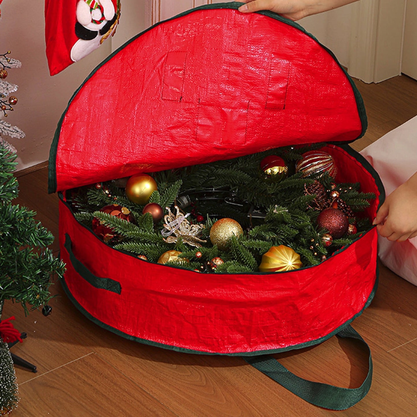 Christmas Wreaths For Front Door,Christmas Tree Bag,Christmas Tree Storage,Christmas Door Cover,Christmas Wreath Storage Bag,Christmas Ribbon Storage Bag Christmas Tree Ball Rattan Storage Bag