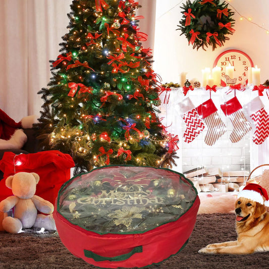 Christmas Wreaths For Front Door,Christmas Tree Bag,Christmas Tree Storage,Christmas Door Cover,Christmas Wreath Storage Bag,Round Transparent Basketweave Fabric Pvc Wreath Storage Box