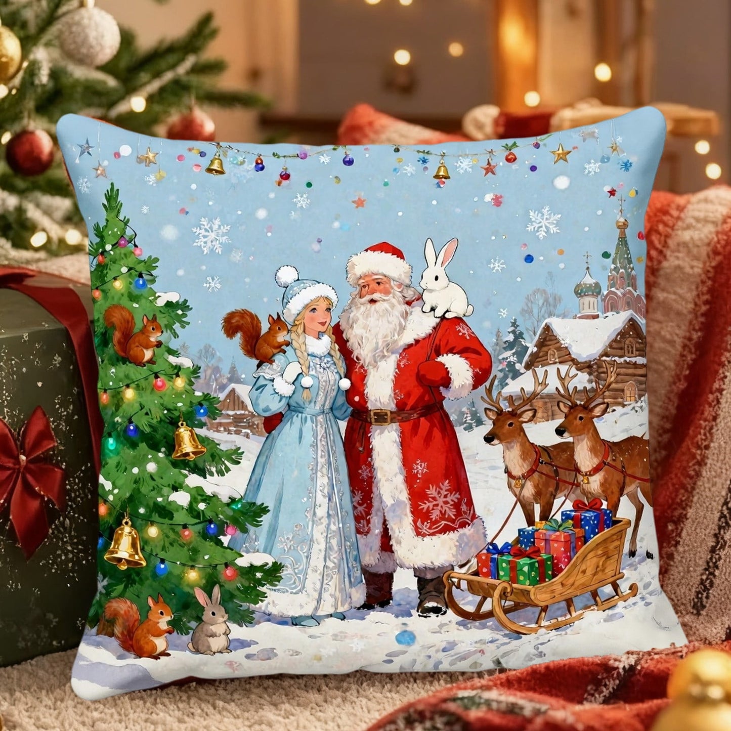 Chritmas Pillow Covers 18X18,45X45Cm Santa Claus Pillow Covers Christmas Decorations Indoor Digital Print Cushion Cover - Soft Plush Pillow Case For Sofa And Bed Decor