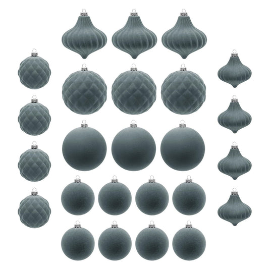 Christmas Decor 2025,Velvet Christmas Balls 25pcs Flocked Christmas Tree Ornaments Assortment For Xmas Tree Holiday Decor,Gray