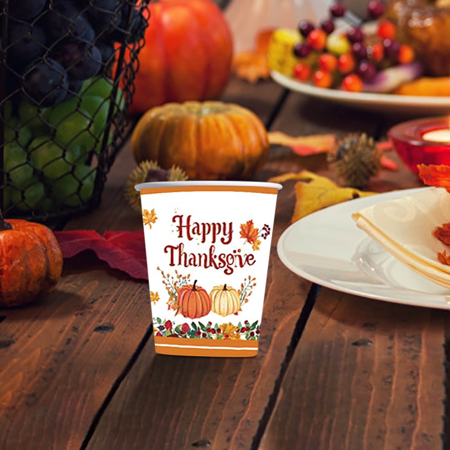 24Pcs Fall Paper Plate Thanksgiving Disposable Plates Pumpkin Maple Leaves Patterns Dinner Plates Dessert Plates Tableware Supplies for Thanksgiving Harvest Autumn Party Decor 9-inch