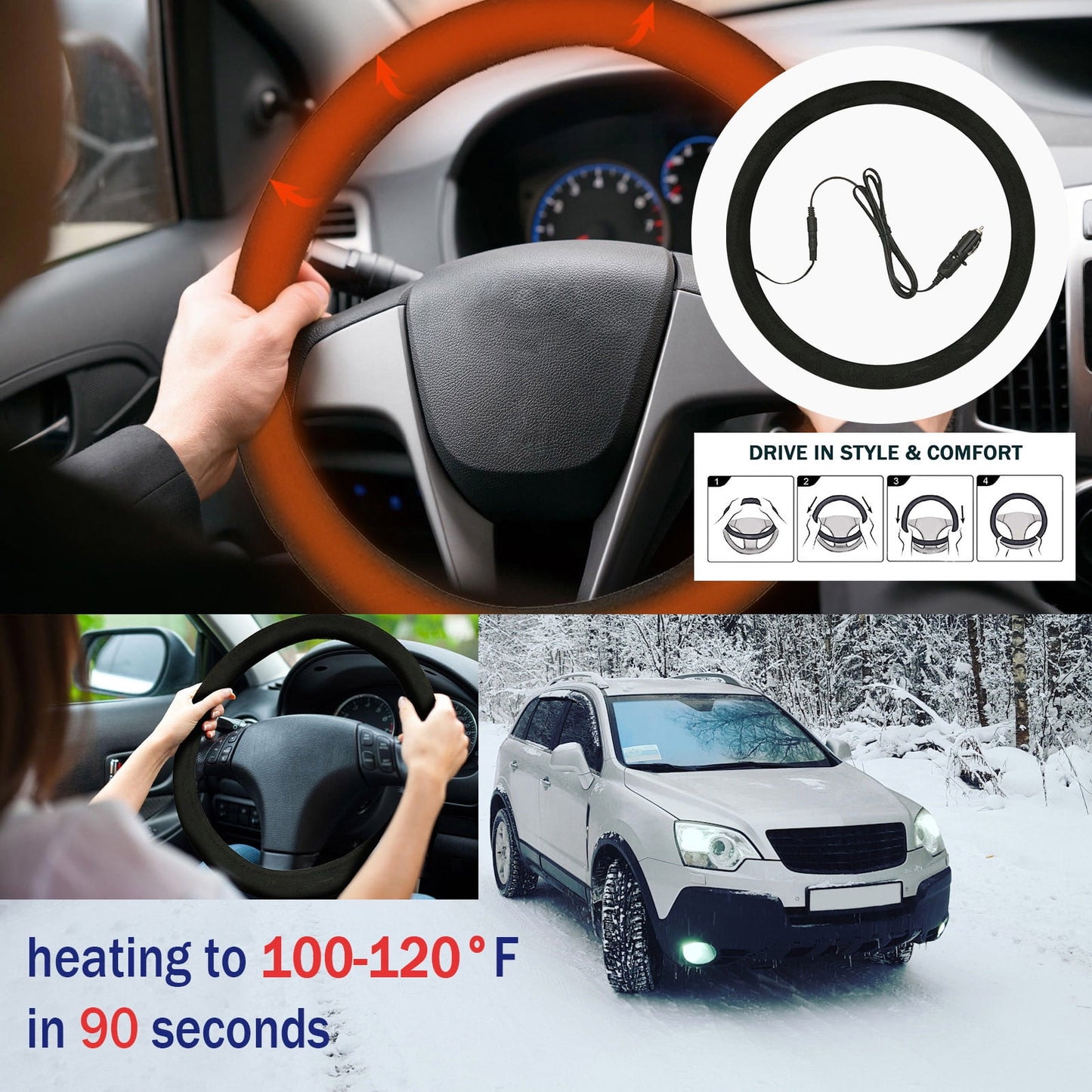 Heated Car Seat Cushion!12-volt Gray 15-inch Heated Steering Wheel Cover Suitable For Warm Winter,Multicolor