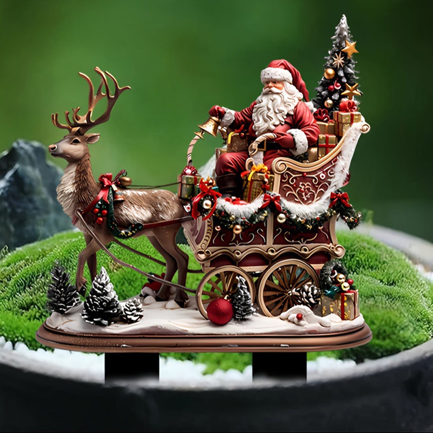 Santa Claus And Elks Acrylic Floor Decoration,red