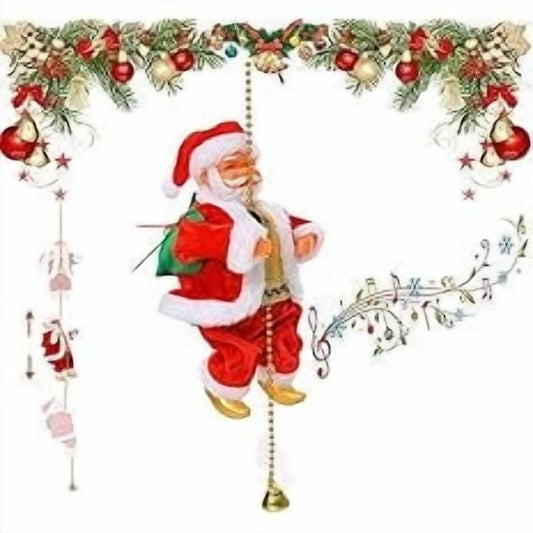 Climbing Santa On Chain With Music,Electric Santa Claus Climbing Rope,Battery Operated Climbing Santas Claus, Climbs Up And Down,Home Decoration For Party,Gift(No Battery)