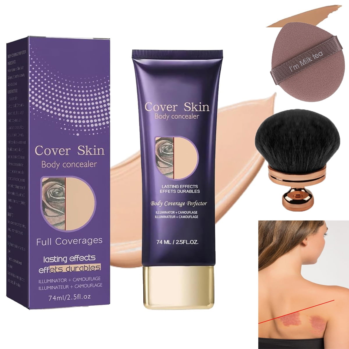 All Over Complexion Perfector, Body Coverage Perfector,Cream With Brush,Tattoo Cover Up Makeup Waterproof,Cream Body Makeup, Waterproof Transfer-Resistant Body Makeup,Long Last Body Foundation,1set