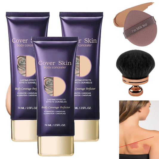 All Over Complexion Perfector, Body Coverage Perfector,Cream With Brush,Tattoo Cover Up Makeup Waterproof,Cream Body Makeup, Waterproof Transfer-Resistant Body Makeup,Long Last Body Foundation,3set