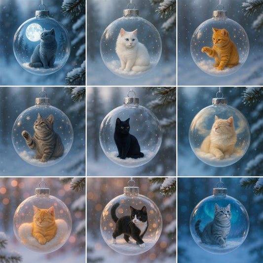 Cute Cat Ornaments For Christmas Tree,Cute Cat Christmas Ornament Collection,Christmas Ornaments, Christmas Decorations, Xmas Tree Kitten Ball Ornament, Christmas Gifts For Women,Cat Lovers
