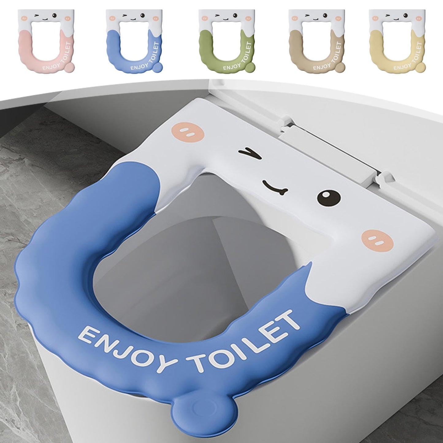 Cute Eva Waterproof Toilet Seat Cover - Thickened Toilet Seat Cover, High-Elasticity Soft Cushion,All-Season No-Wash Toilet Seat Ring Adhesive Type,Toilet Types With Hygienic Handle