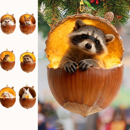 Cute Forest Animal Acorn Ornaments Cute Forest Animal Christmas Ornament,2D Acrylic Acorn Ornaments For Christmas Tree Decor,Party,Car Rearview Mirror, Bag Pendant,Window Deocr,Fireplace Pendant