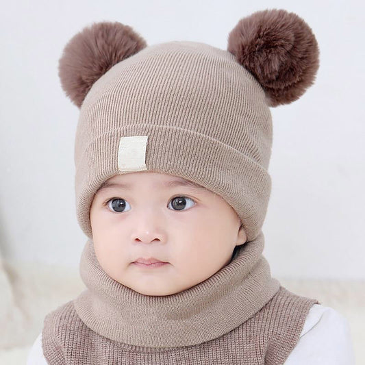 Cute Kid Knitted Hat,Kid Beanie,Kid Winter Knitted Beanie Hat Soft Warm Pom Pom For Infant Toddler Skull Cap,Double Heart Embroidery Double Ball Yarn Hat,Friendly Warm And Warm Hat For Babies