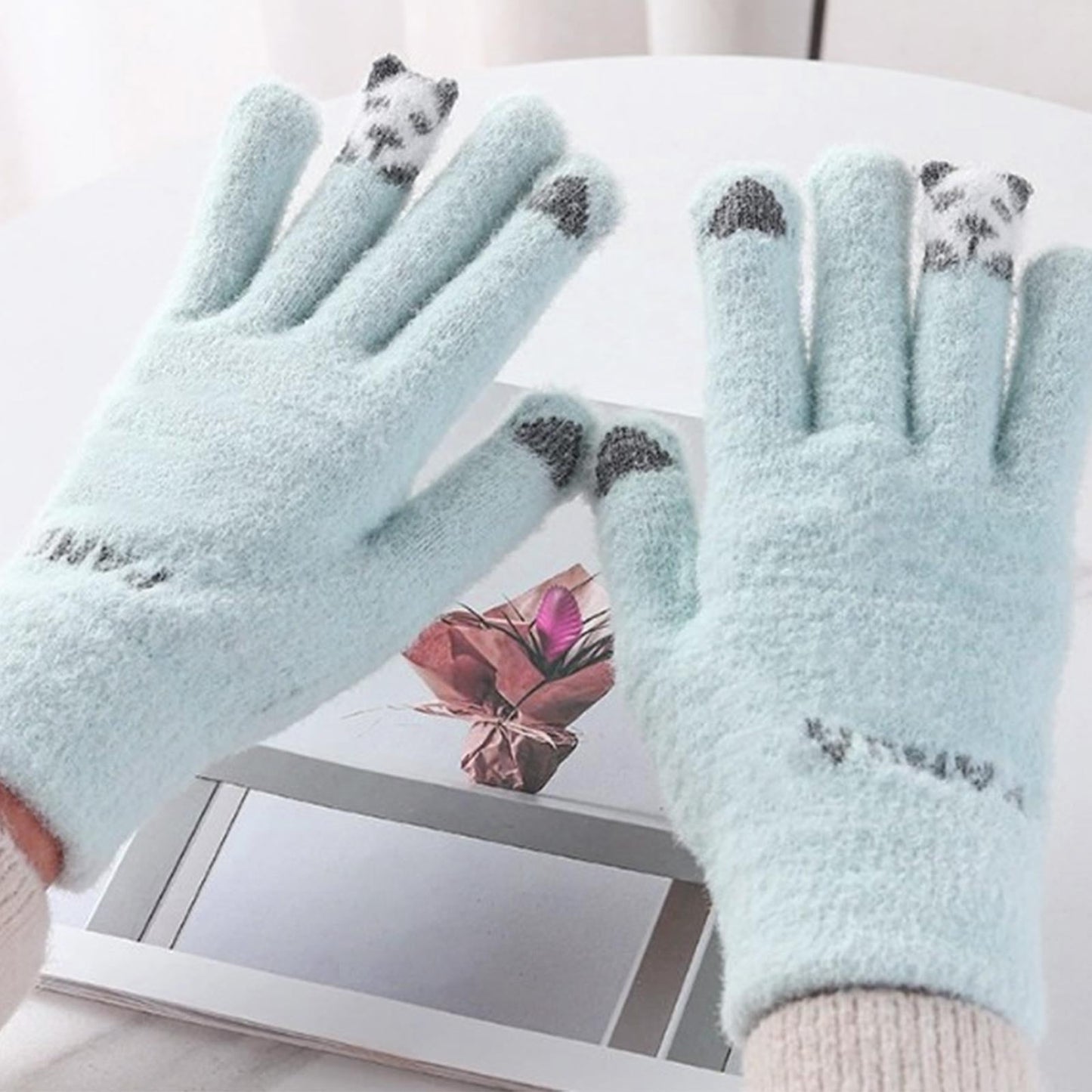 Cute Red Panda Plush Touch Screen Gloves,Women Winter Warm Cozy Soft Thick Fleece Fluffy Fuzzy Touchscreen Gloves Panda,Thermal Gloves Winter Plush Gloves,Cycling Knitted, Autumn Girls Cold Resistant