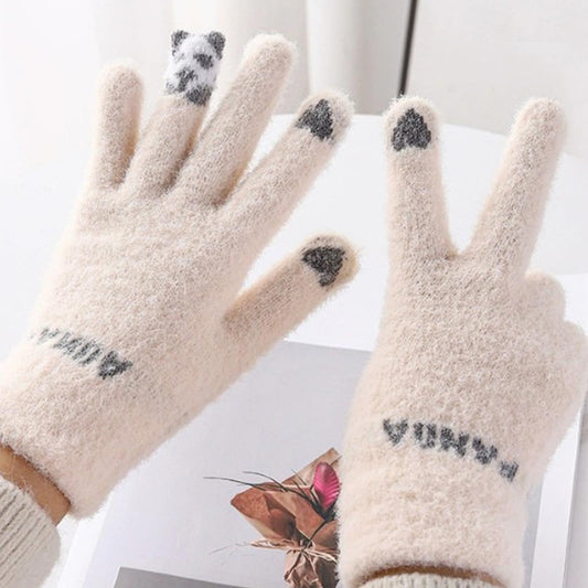 Cute Red Panda Plush Touch Screen Gloves,Women Winter Warm Cozy Soft Thick Fleece Fluffy Fuzzy Touchscreen Gloves Panda,Thermal Gloves Winter Plush Gloves,Cycling Knitted, Autumn Girls Cold Resistant