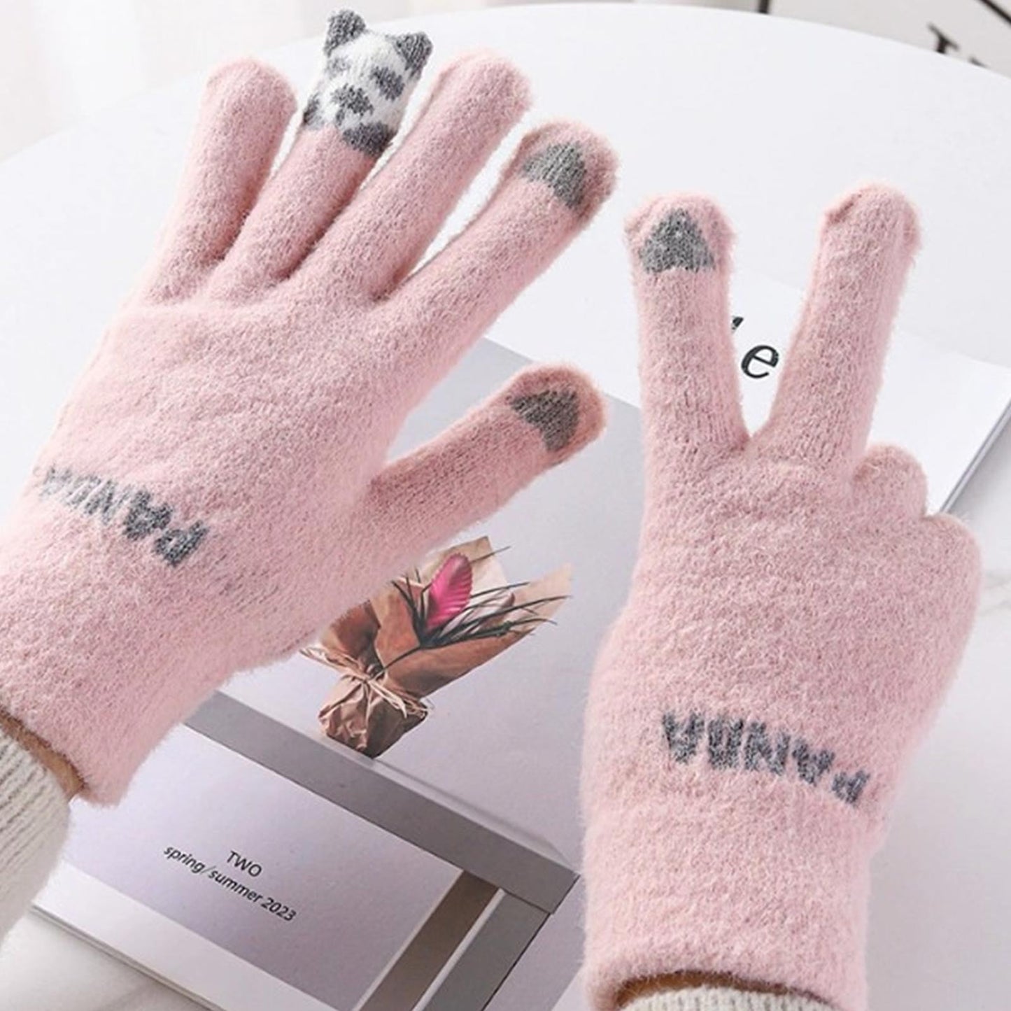 Cute Red Panda Plush Touch Screen Gloves,Women Winter Warm Cozy Soft Thick Fleece Fluffy Fuzzy Touchscreen Gloves Panda,Thermal Gloves Winter Plush Gloves,Cycling Knitted, Autumn Girls Cold Resistant