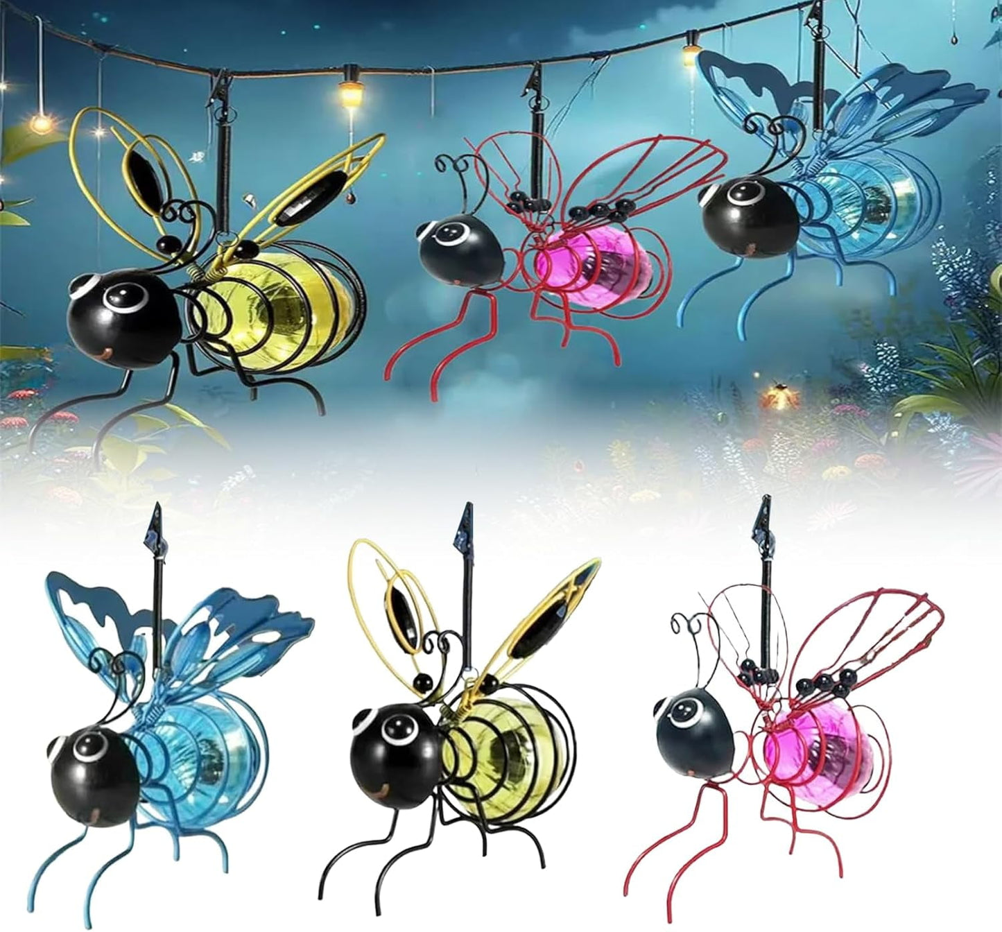 3 Pack Solar Bees Lights Outdoor,Outdoor Hanging Solar Bee Simulation Lights, Solars Bee Simulation Lights, Waterproof Bumble Bees Solar Light for Party Festivals Garden Decor Gifts