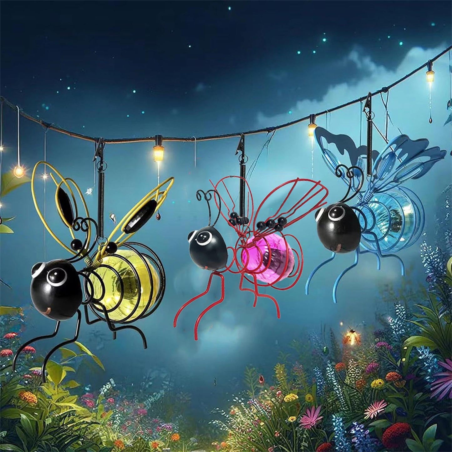 3 Pack Solar Bees Lights Outdoor,Outdoor Hanging Solar Bee Simulation Lights, Solars Bee Simulation Lights, Waterproof Bumble Bees Solar Light for Party Festivals Garden Decor Gifts