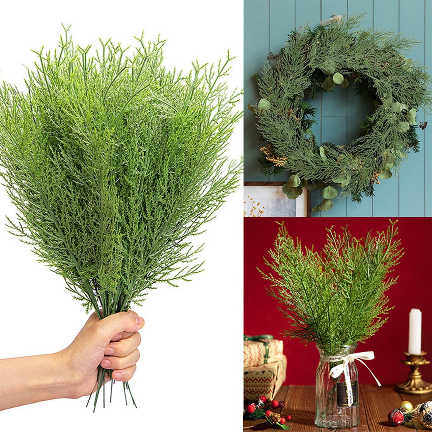 60PCS Christmas Norfolk Pine Branches,Artificial Norfolk Pine Stem DIY Wreaths,Norfolk Pine Artificial Christmas Branches DIY Crafts Faux Christmas Norfolk Pine Branches for Xmas
