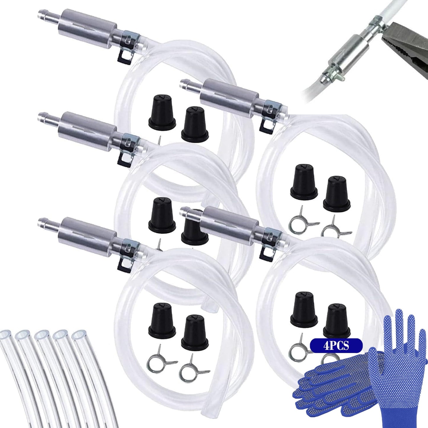 Brake Bleeder Hose -One Way Check Tube Bleeding Tool Kit For Hydraulic System Bleeding Brake Bleeder Kit For Car Motorcyle Clutch, Soft Tube With Metal Clips,5set