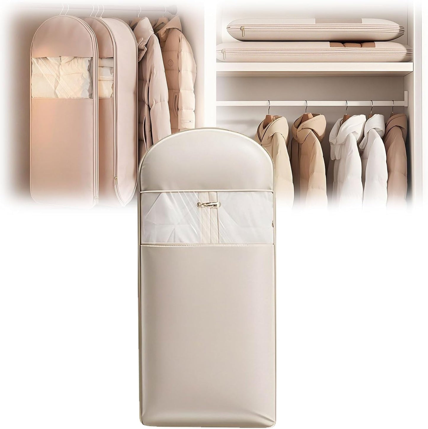 Space Saving Storage Bags For Clothes,Garment Bags For Hanging Clothes Hanging Garment Bag With Self Compression Zipper Space Saver Closet Organizers,Dust Cover Clothes Bags,L
