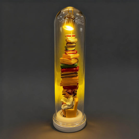 Decorative Reader Night Light,3D Miniature Book Lovers Sculpture Led Light, Led Resin Stained Stacked Books Lamp,Led Reader Night Light Mini Book Enthusiast Sculpture Mini Books Led Light Ornaments