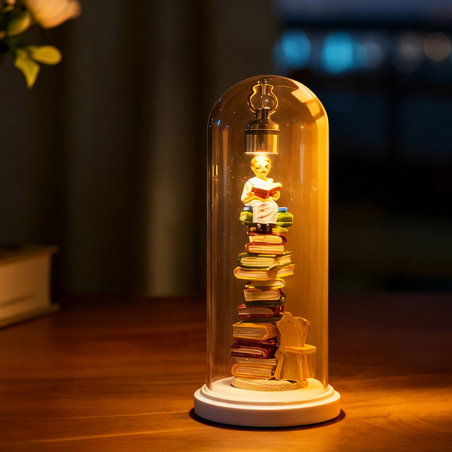 Decorative Reader Night Light,3D Miniature Book Lovers Sculpture Led Light, Led Resin Stained Stacked Books Lamp,Led Reader Night Light Mini Book Enthusiast Sculpture Mini Books Led Light Ornaments