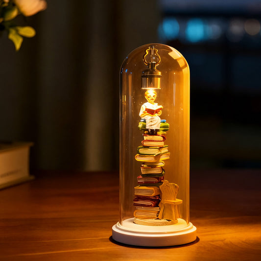 Decorative Reader Night Light,3D Miniature Book Lovers Sculpture Led Light, Led Resin Stained Stacked Books Lamp,Led Reader Night Light Mini Book Enthusiast Sculpture Mini Books Led Light Ornaments