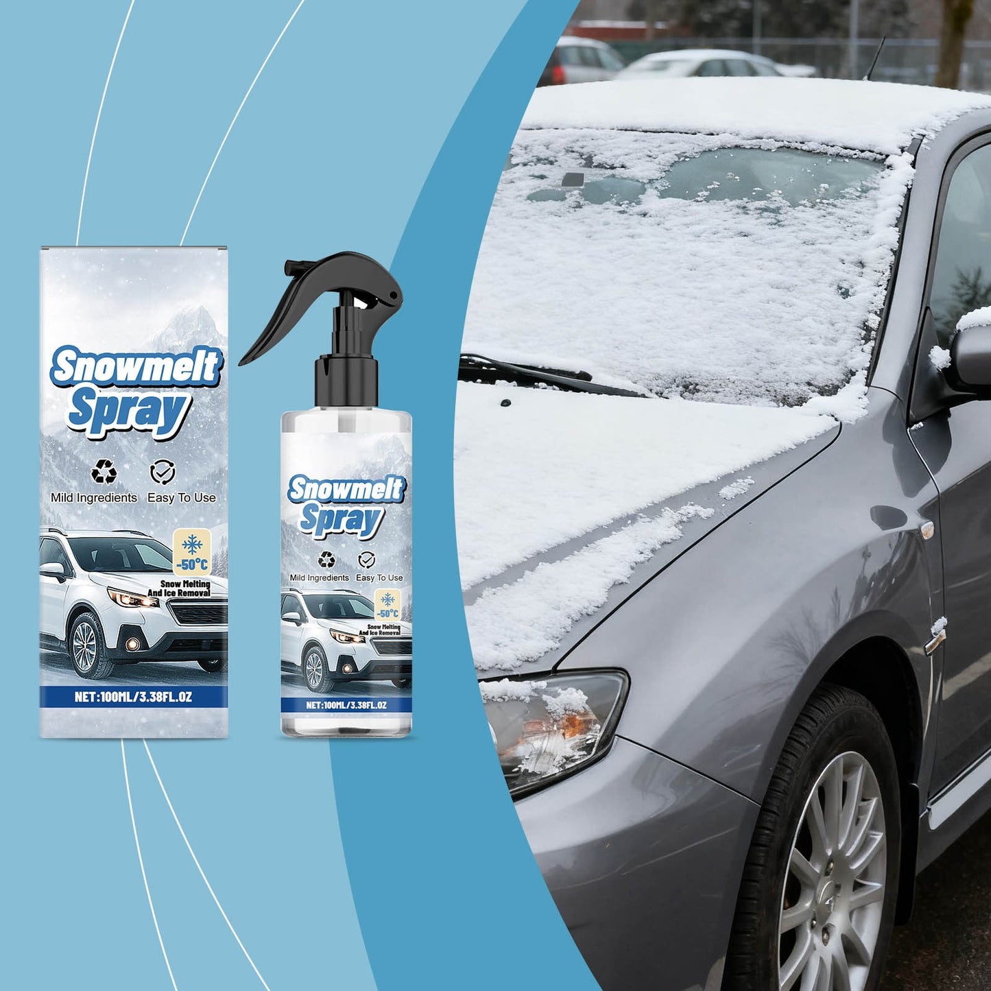 Deicer For Car Windshield Defroster,Window Snow Spray,100Ml De-Icer Spray For Car Windshields, Fast-Acting Ice & Snow Melt Spray With Antifreeze Protection, Safe For Auto Glass