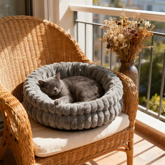 Dog Bed,Cat Beds For Indoor Cats,Plush Round Cat Bed With Bolster, Soft Fluffy Nest For Indoor Cats And Small Dogs, Comfortable Warm Pet Cushion With Non-Slip Base