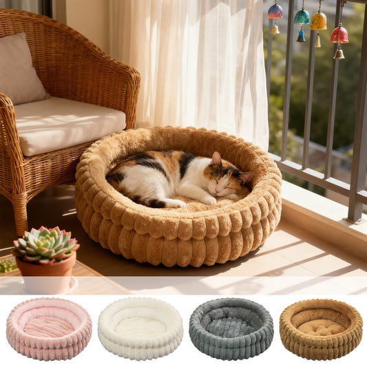 Dog Bed,Cat Beds For Indoor Cats,Plush Round Cat Bed With Bolster, Soft Fluffy Nest For Indoor Cats And Small Dogs, Comfortable Warm Pet Cushion With Non-Slip Base