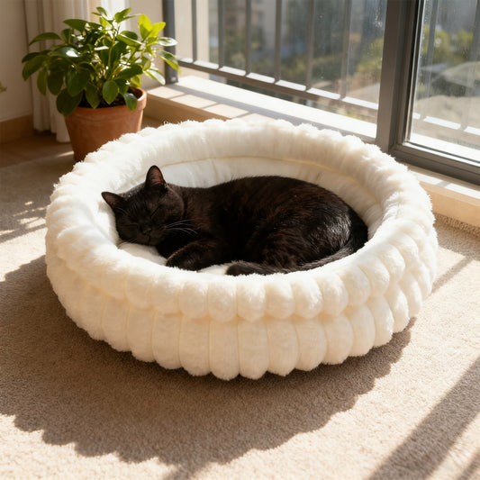 Dog Bed,Cat Beds For Indoor Cats,Plush Round Cat Bed With Bolster, Soft Fluffy Nest For Indoor Cats And Small Dogs, Comfortable Warm Pet Cushion With Non-Slip Base
