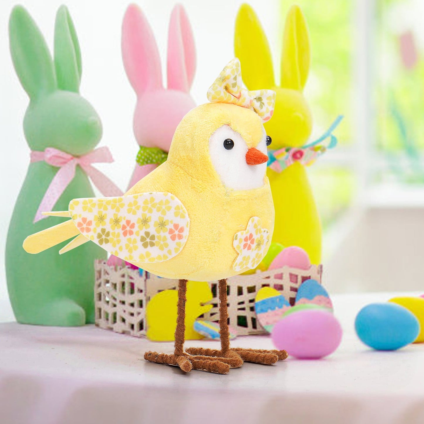 Easter Small Pink Fabric Bird Tabletop Decoration, Easter Decorations, Birds Decorations Window Displays Props Festive Decorations,Easter Decor
