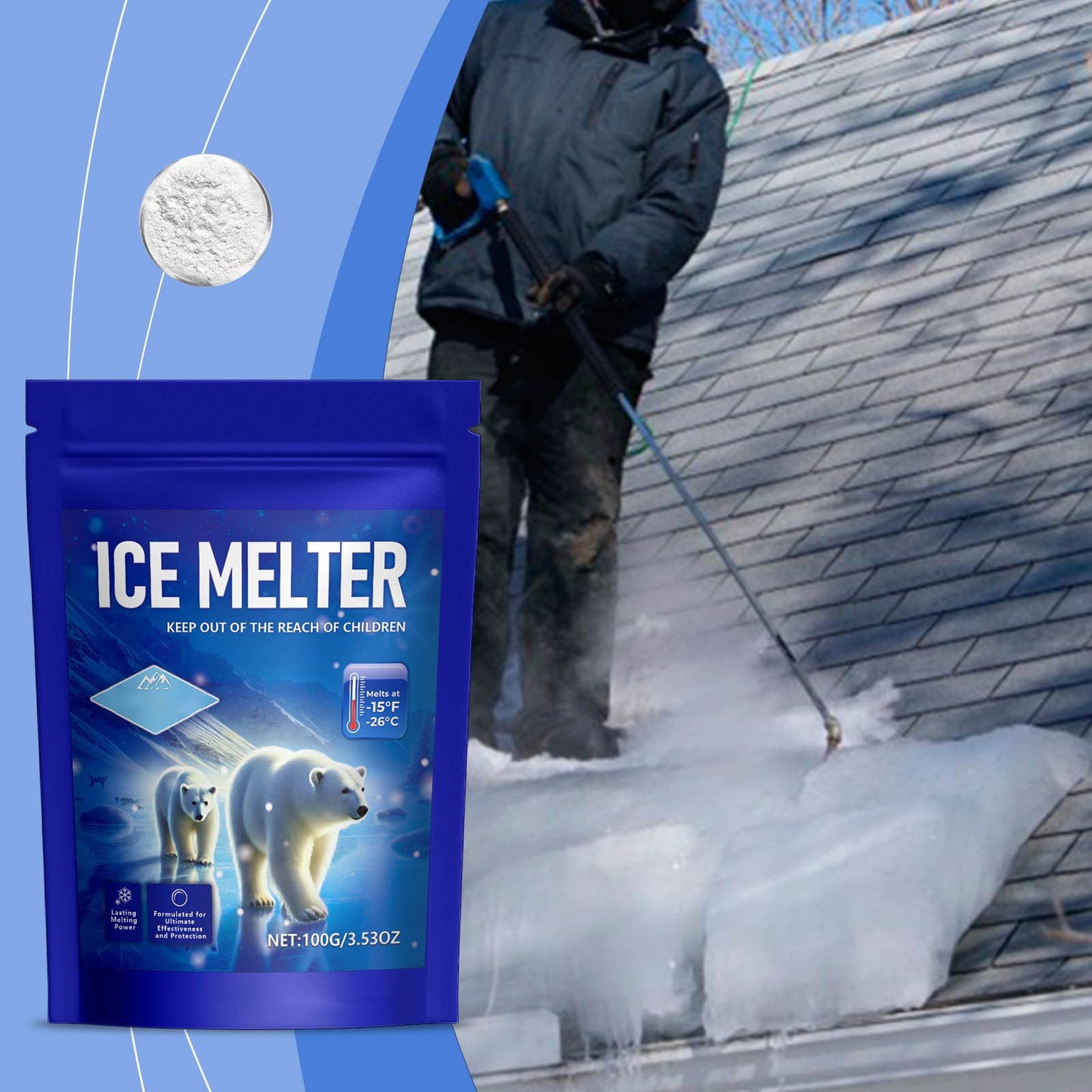 Effectively Melt Ice And Snow While Reducing Potential Impacts The Environment And Vegetation,Pet Safe Ice Melter, 100G Deicing Granules For Driveways & Walkways, Fast-Acting Snow Melt Agent