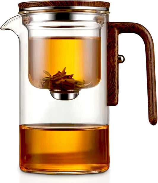 Enchanti Tea Pot,Witchcraft Teapot,Enchantipot Magic Tea Pot,Water Separation Glass Teapot with Wooden Handle, Magic Teapot with Infuser, Press Control Glass Teapot For Loose Tea (720ml)