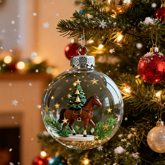 Equestrian Christmas Ornament Set,Transparent Christmas Ball Clear Ornaments Horse Christmas Ornament Collection Equestrian For Your Tree,Glittering Horse Figurine Baubles For Holiday Tree Decor