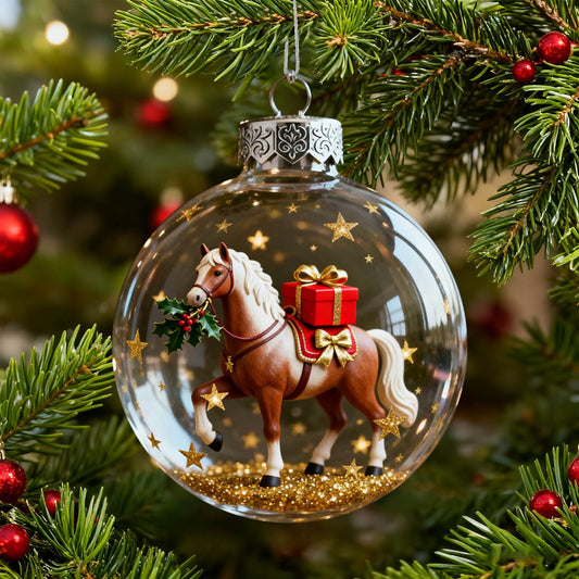 Equestrian Christmas Ornament Set,Transparent Christmas Ball Clear Ornaments Horse Christmas Ornament Collection Equestrian For Your Tree,Glittering Horse Figurine Baubles For Holiday Tree Decor