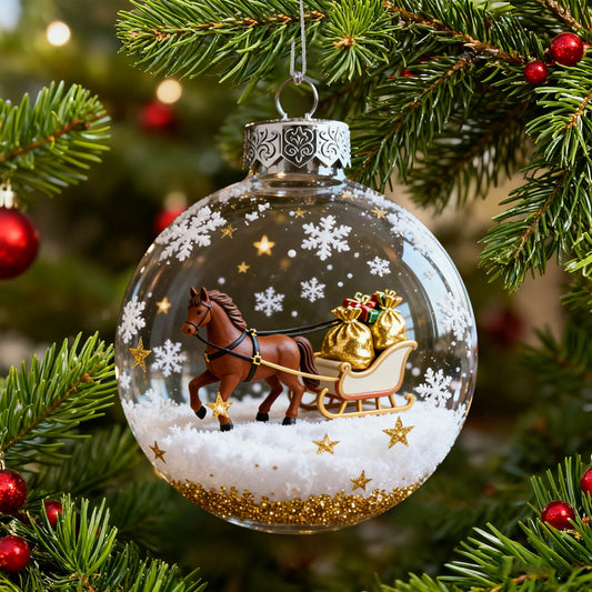 Equestrian Christmas Ornament Set,Transparent Christmas Ball Clear Ornaments Horse Christmas Ornament Collection Equestrian For Your Tree,Glittering Horse Figurine Baubles For Holiday Tree Decor