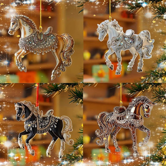 Equestrian Decor Christmas Horse Christmas Ornaments,Horse Ornaments For Christmas Tree,Christmas Acrylic Ornament,Metal Horse Ornament With Rhinestones, Horse Gifts For Women,Gifts For Horse Lovers