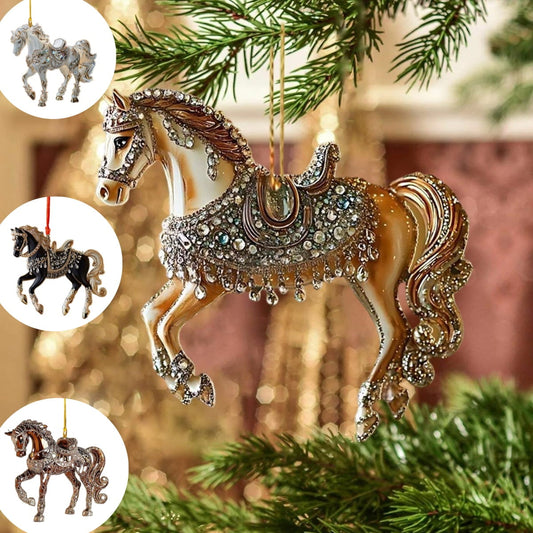 Equestrian Decor Christmas Horse Christmas Ornaments,Metal Horse Ornaments For Christmas Tree,Christmas Acrylic Ornament,Gold Hanging Farmhorse Animal Decor Horse Gifts For Women,Horse Lovers