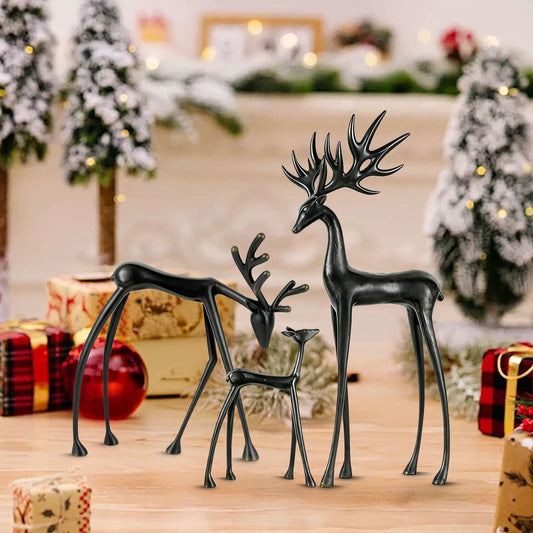 European-Style Imitation Metal Deer Statue For Entryway Decor,Reindeer Statues Imitation Metal Deer Sculpture, Black Finish European-Style Modern Decorative, Christmas Tabletop Ornaments
