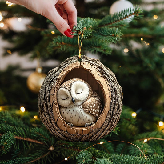Evlvelym Animal Christmas Ornaments Forest Christmas Tree Decorations Woodland Christmas Ornaments Forest Animal Ornaments Sleeping Owl Christmas Tree Animal Pattern 2D Acrylic Ornament