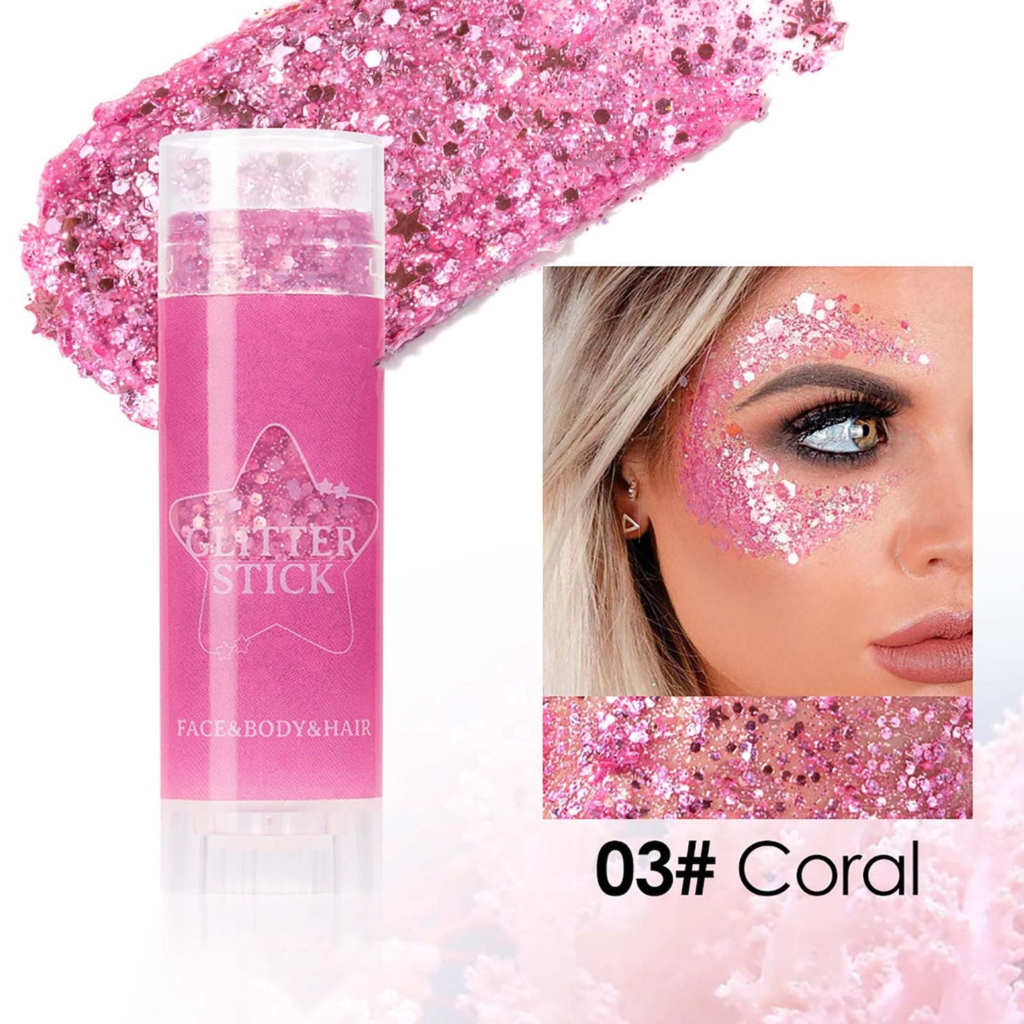 Face Body Glitter Stick, Multi-Purpose Blue Glitter Gel for Hair and Face, Waterproof Sparkle Formula for Festival and Party Makeup