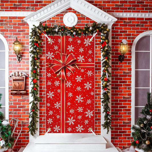 Festive Red And Green Christmas Foil Door Decoration Christmas Door Cover Christmas Door Curtain - 71" X 35",Holiday Parties & Home Decor,Christmas Day Door And Wall Decoration Festival Party Decor