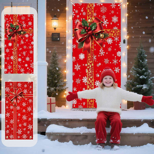 Festive Red And Green Christmas Foil Door Decoration Christmas Door Cover Christmas Door Curtain - 71" X 35",Holiday Parties & Home Decor,Christmas Day Door And Wall Decoration Festival Party Decor