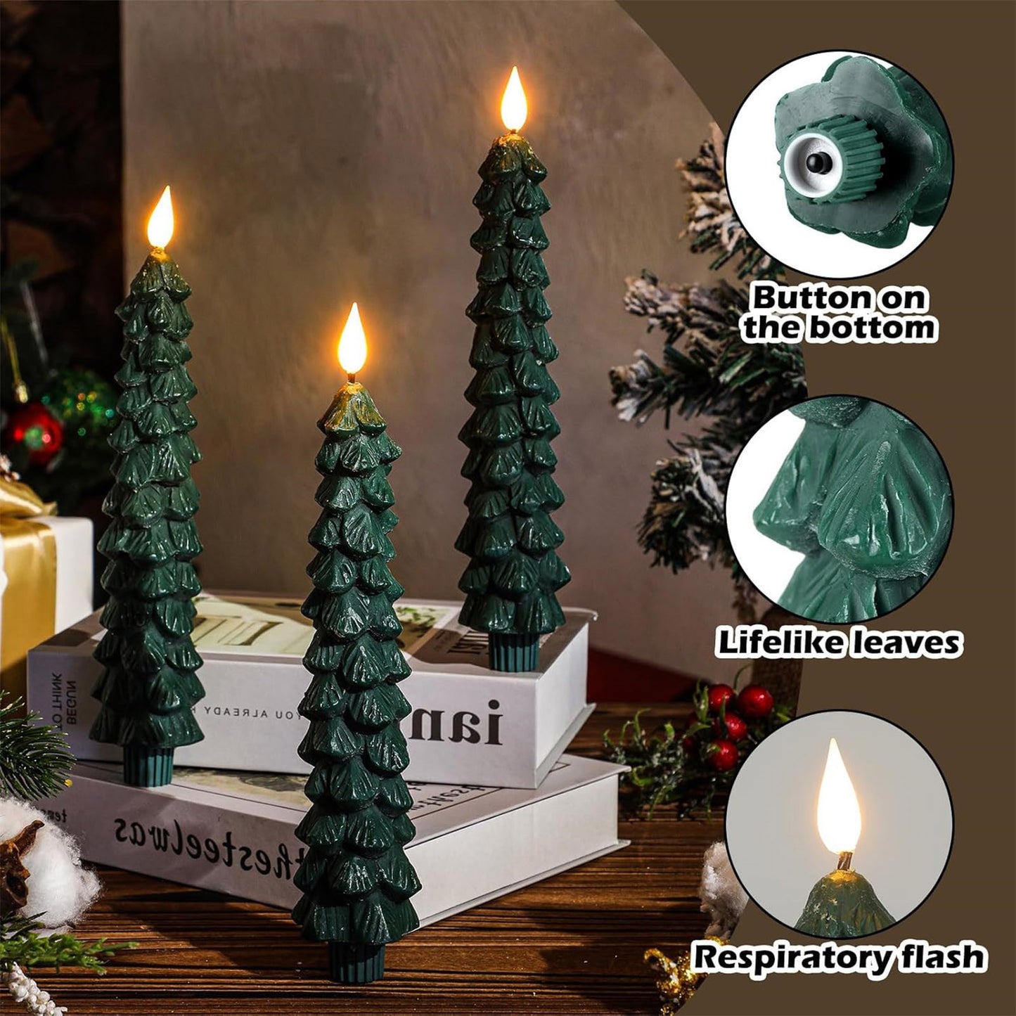 Flameless Christmas Tree Candles, Flameless Taper Candles With Remote, Christmas Tree Lights For Holiday Christmas Decorations Home Wedding Decor,Flameless Christmas Tree Candles,1PCS