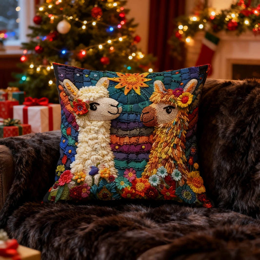 Flower Llamas Printing Throw Pillows Cover,Pillow Covers 18"X18" Sofa Pillow Cases,Farmhouse Indoor Home Couch Decoration,Christmas Decorations