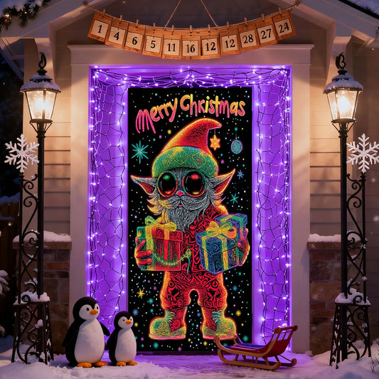 Fluorescent Christmas Door Cover Party Banner,Activated Christmas Garage Door Cover,Lighted Christmas Door Cover Door Banner,35¡±*70¡°Extra Large Hanging Poster For Outdoor Indoor Xmas Holiday Decor