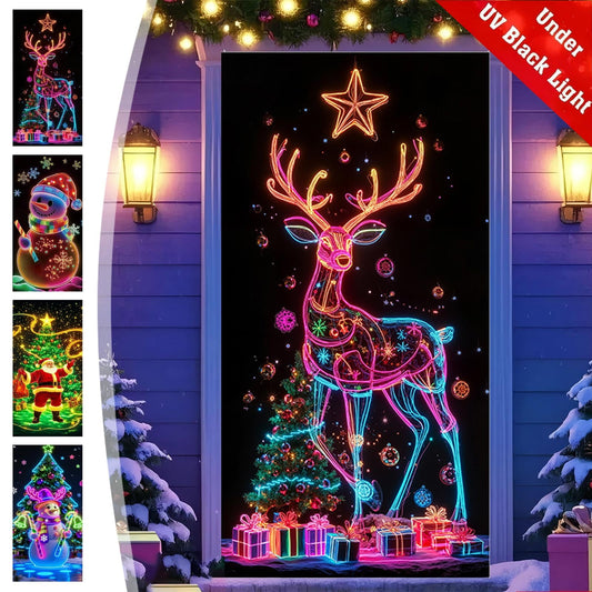 Fluorescent Christmas Door Cover Party Banner,Activated Christmas Garage Door Cover,Lighted Christmas Door Cover Door Banner,35¡±*70¡°Extra Large Hanging Poster For Outdoor Indoor Xmas Holiday Decor