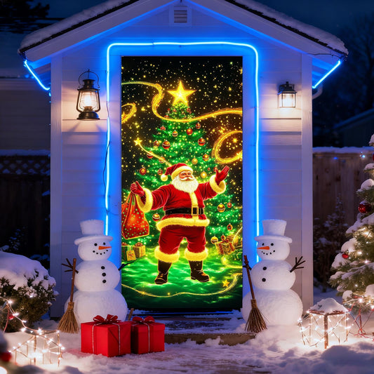 Fluorescent Christmas Door Cover Party Banner,Activated Christmas Garage Door Cover,Lighted Christmas Door Cover Door Banner,35¡±*70¡°Extra Large Hanging Poster For Outdoor Indoor Xmas Holiday Decor