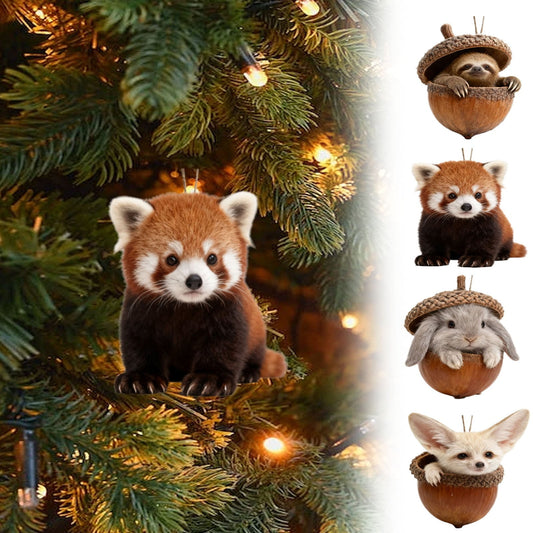 Forest Animal Acorn Ornaments ¨C Cozy Forest Christmas Ornament,New Woodland Creatures Christmas Ornament,2D Flat Acrylic Pine Cone Animal Decoration,10Cm Whimsical Forest Acrylic Pendant For Tree